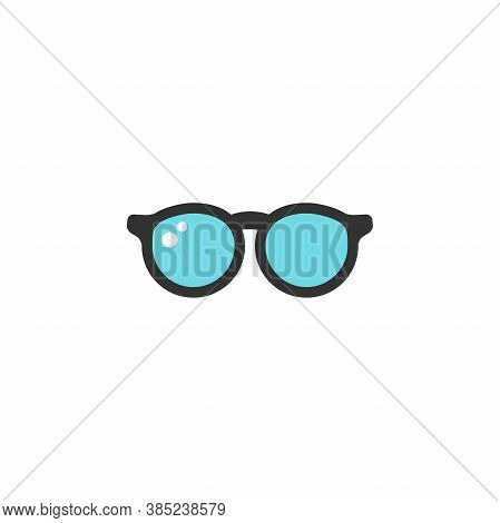 Blue Round Flat Hipster Glasses Icon. Isolated On White. Child Eyeglasses.