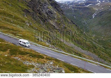 Camper Van Vacation In Norway. Norwegian Nature - Jotunheimen Mountains Summer Landscape. Sognefjell