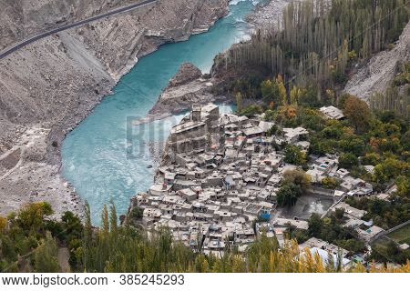 Altit Fort Panorama Hunza River Gilgit Baltistan , Pakistan Northern Areas . High Quality Photo