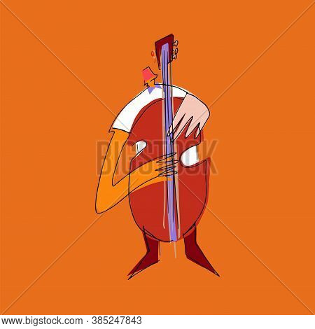 Man Musician Playing Violoncello Cartoon Funny Illustration In Vector.