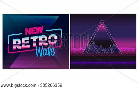 Retro Future, Slogan Give Me Back 80's, Futuristic Landscape, Mountains. Sci-fi Background. 80S Part