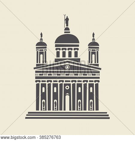 Icon Or Stencil Of A Stylized Old Administrative Building With Architectural Columns, Pediment And S