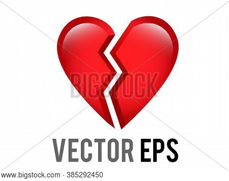 Isolated Vector Red Love Heart Broken In Two Icon, Breaking Heart