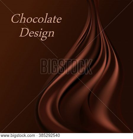Chocolate Wavy Background With Silk Drape Swirl. Smooth Satin Fabric Texture, Dark Brown Color Flow,