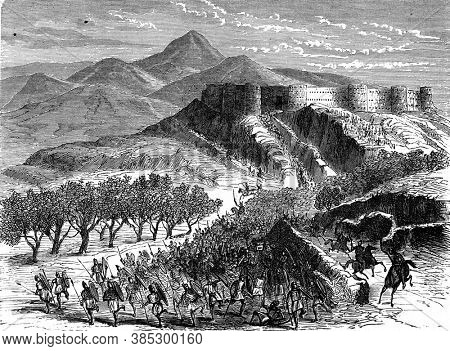 View of Gergovie. Vintage engraving. From Popular France, 1869.