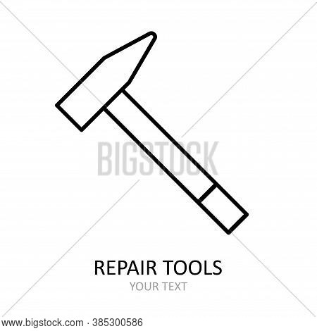 Vector Icon With Repair Tool - Hummer. Outline Black Graphic.