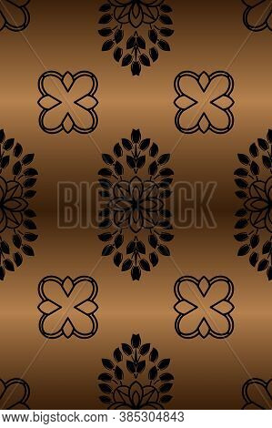 Black Floral Damsk Onament Seamless Patternon Color Background. Design For Fabric, Apparel Textile, 