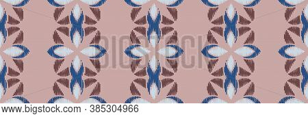 Ikat Colorful Seamless Ornament Pattern. Ethnic Indigo Tite Repeat Background For Textile, Wallpaper