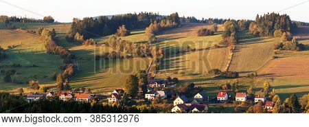 Autumn Panorama From Bohemian And Moravian Highland, Vecov Village, Zdarske Vrchy,  Czech Republic