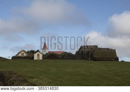 Panorama View Of The Peat Houses In Glaumbaer In Iceland
