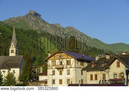Mountain Landscape At Summer From The Village Of Arabba, Dolomites, Belluno Province, Veneto, Italy.