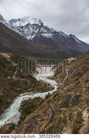 River Near Pangboche Village On The Way To Everest Base Camp. Sagarmatha National Park, Nepal