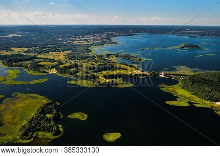 Top View Of The Snudy And Strusto Lakes In The Braslav Lakes National Park, The Most Beautiful Lakes