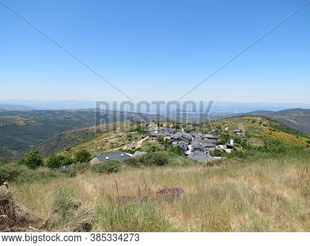 View Of A Village El Acebo From Montes De Leon, Spain, On Camino De Santiago Pilgrimage Route