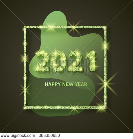 2021 Happy New Year Greeting Banner. New Year 2021 With Shining, Golden And Glitter Texturevector Ep