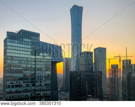 Towers In Central Business District Of Beijing With Citic Tower Super Tall Skyscraper On Background 