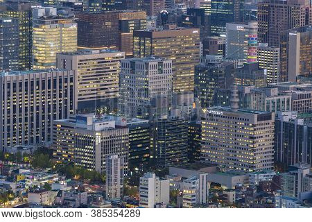 Seoul, South Koera - Oct 24, 2019: Aerial View Of Office Buildings In Seoul Cbd
