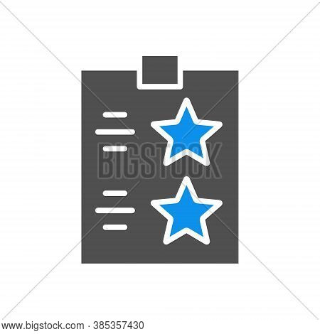 Check List With Stars Colored Icon. Tablet With Paper To The Rating, Test, Questionare Symbol
