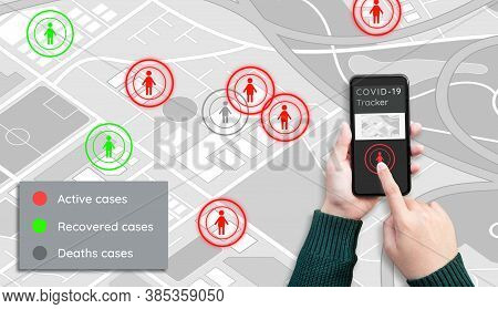 Covid-19 Tracker Application.protect Yourself.health And Medical. Virus Outbreak.technology Solution