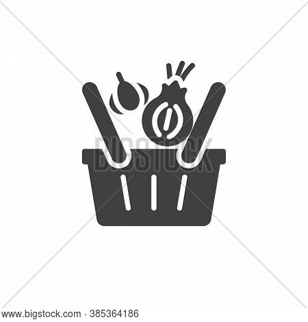 Vegetables Basket Vector Icon. Filled Flat Sign For Mobile Concept And Web Design. Grocery Basket Wi