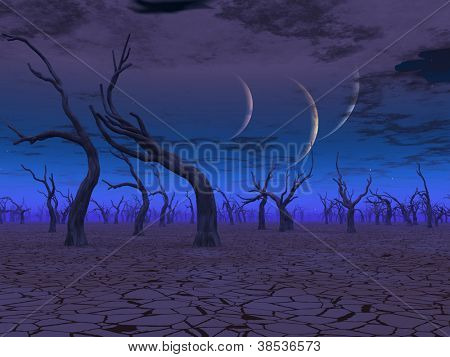 Tre pianeti aumentano sopra terre morte