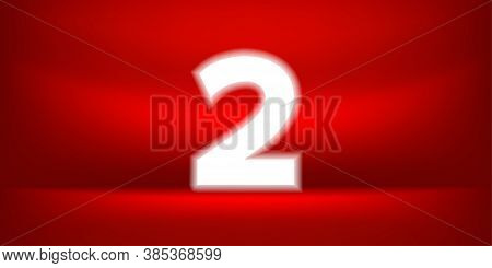 Number Two White Glow On Red Luxurious Background, No. 2 On Red Background, Second Or 2st Place For 