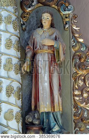 PETROVINA, CROATIA - JULY 22, 2013: Saint Vitus, statue on the altar of Saint Anthony the Hermit in the parish church of Saint Peter in Petrovina, Croatia