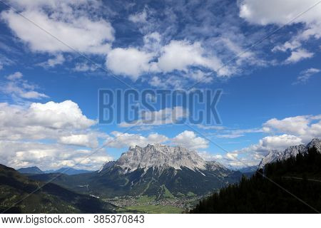 View To Zugspitze Mountain From Lermoos. Tyrol. Austria