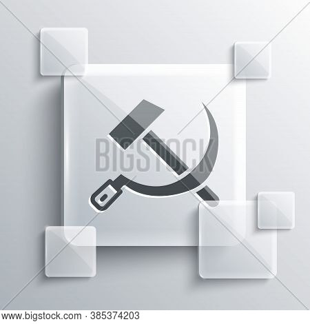 Grey Hammer And Sickle Ussr Icon Isolated On Grey Background. Symbol Soviet Union. Square Glass Pane