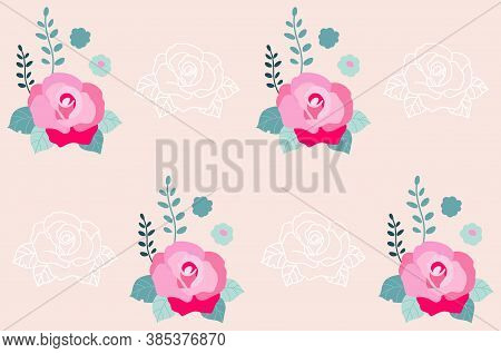Pink Roses Seamless Pattern. Floral Vintage Soft Textile Pattern. Beautiful Hand-drawn Botanical Vec