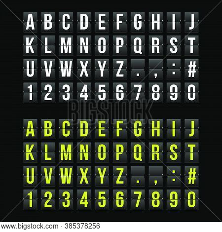 Vector Illustration Of Alphabet And Numbers In The Style Of Airport Scoreboard