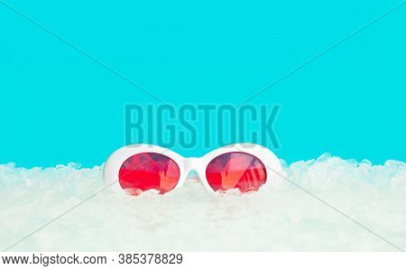 Summer And Relax Time With Colorful Glasses And Ice .enjoy And Refreshment Concepts