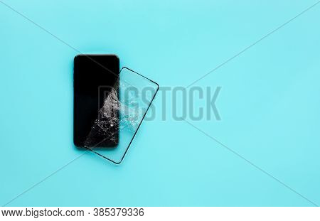 Smart Phone With Cracked Tempered Glass Shield,film Screen Cover.protector Concepts Ideas