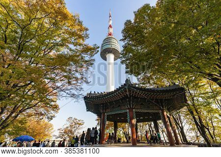 Seoul, South Koera - Oct 30, 2019: Tourist Visiting Seoul Tower In South Korea