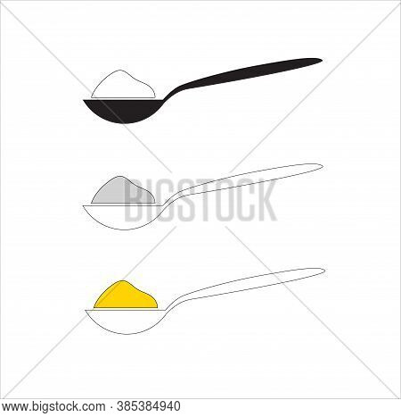 A Spoon With A Content Symbol. A Teaspoon With Sugar, Spices, Flour Or Other Ingredients. Vector Tea