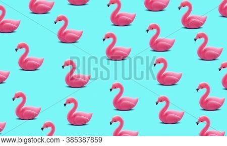 Pink Flamingo Set On Bule Color Background