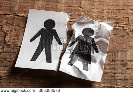 The Death Of The Spouse. Concept Of Wifes Death From Old Age Or Illness. Paper With Husband And Torn