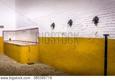 Sevilla, Spain - March Circa, 2020. View Of The Bathroom For Bull Inside Of The Plaza De Toros De La