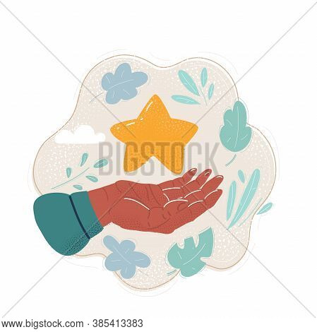 Cartoon Illustration Of Hands Holding Star In Hand.