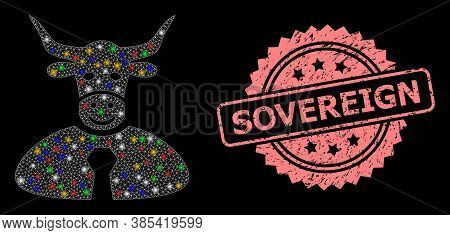 Glare Mesh Net Bull Boss With Bright Dots, And Sovereign Unclean Rosette Seal Print. Illuminated Vec