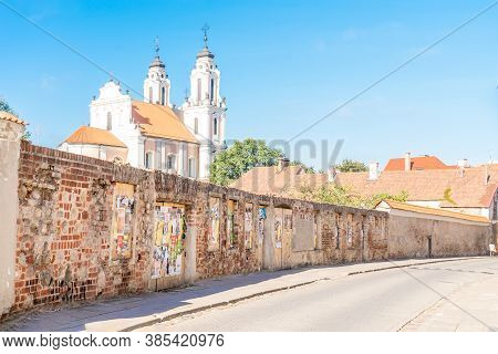 Vilnius, Lithuania - September 4, 2020: View Of Sv. Ignoto Street With The Church Of St. Catherine A