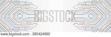 Circuit Board Vector Illustration. Microelectronics And Engineering Concept. Wide High-tech Technolo