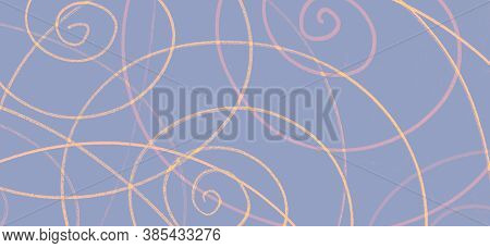 Random Scrawl Template. Yelllow Abstract Circle Spiral. Chaotic School Pattern. Blue Entangled Circu