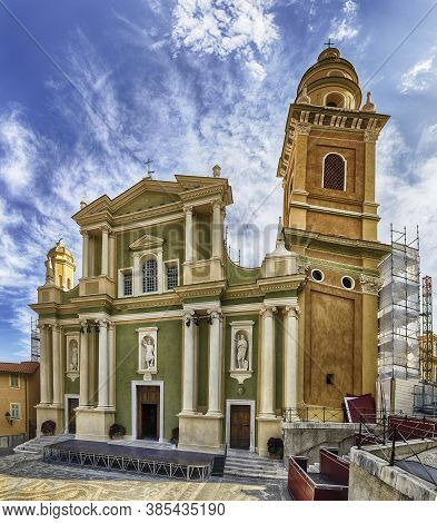 Facade And Architecture Of The Basilica Saint-michel-archange In The Old Town Of Menton, Picturesque