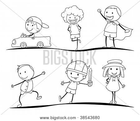 illustratie van een scetches van kinderen op een witte achtergrond