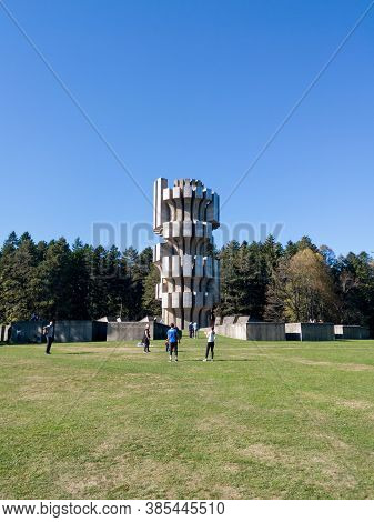 Bosnia And Herzegovina - October 27, 2019: Excursions In Kozara National Park Around Monument To The
