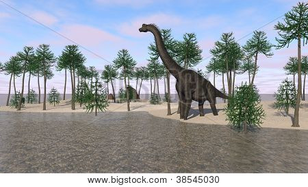 Brachiosaurus op de wal