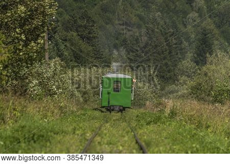 Narrow Gauge Railway With Steam Train Near Majdan Station In Poland
