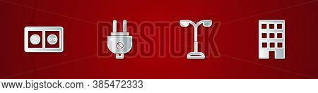 Set Electrical Outlet, Plug, Street Light And House Icon. Vector