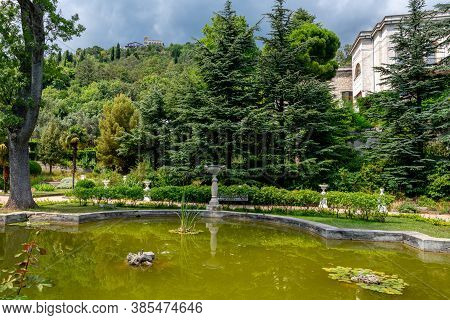 Koreiz, Crimea - July 7. 2019. Beautiful Park On Territory Of Palace Of A Princes Yusupov. Landmark